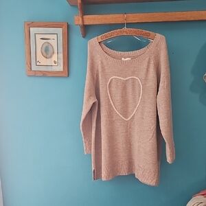LC Lauren Conrad Beige Rose Gold Specks Heart Sweater Valentines